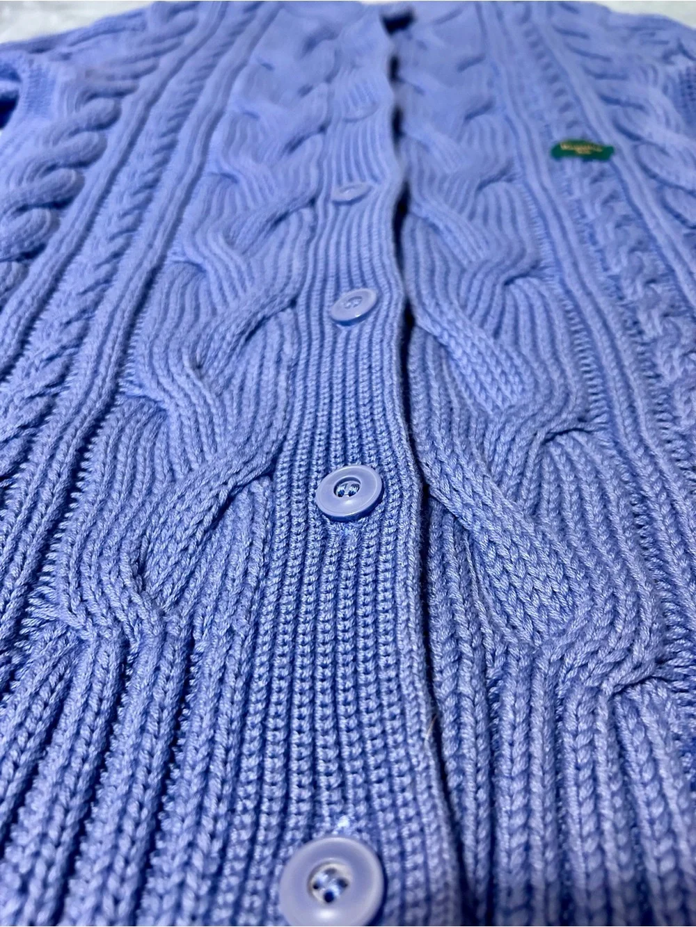 L.L. Bean 100% Cotton Cable Knit Button-Up Cardigan - Lavender